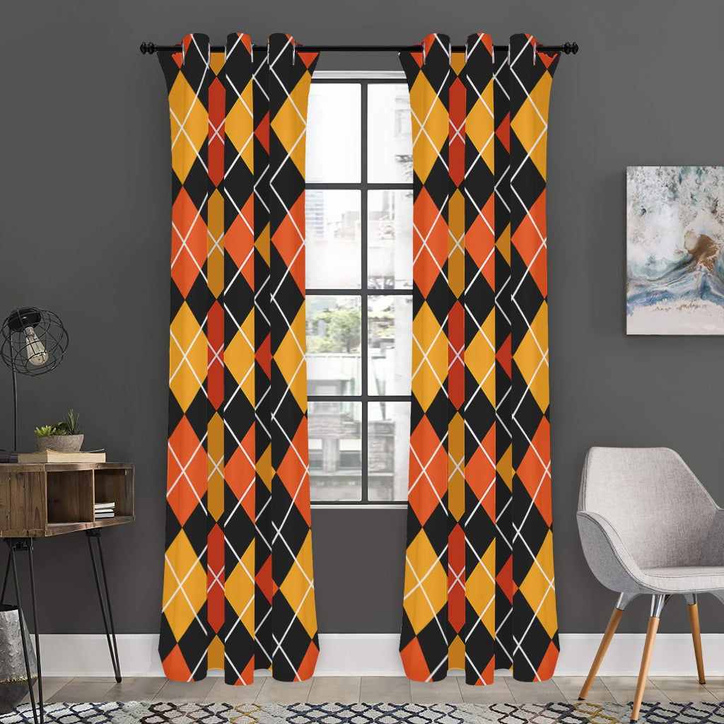 Halloween Black And Orange Argyle Print Curtain