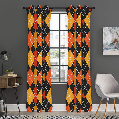Halloween Black And Orange Argyle Print Curtain