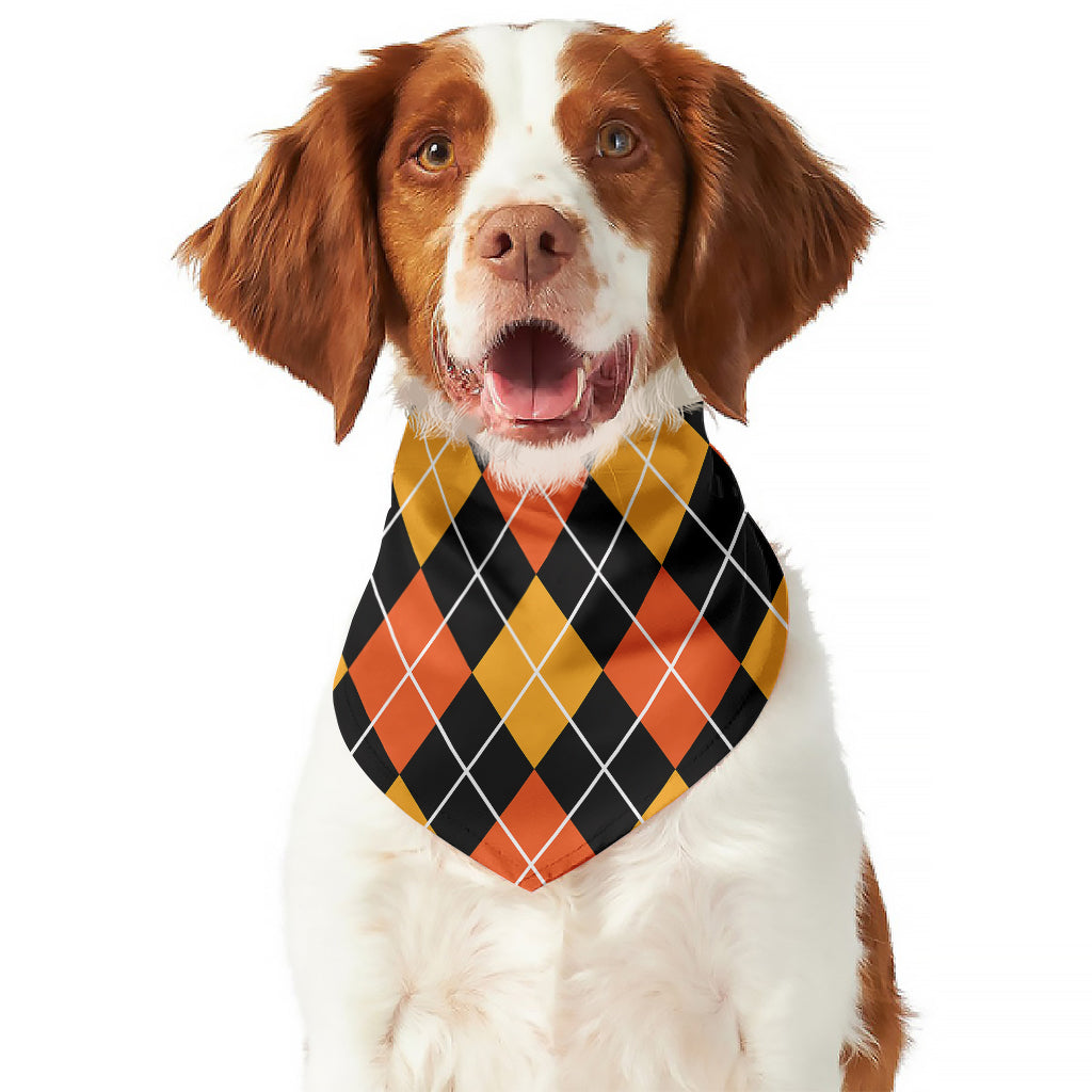 Halloween Black And Orange Argyle Print Dog Bandana