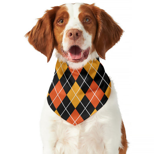 Halloween Black And Orange Argyle Print Dog Bandana