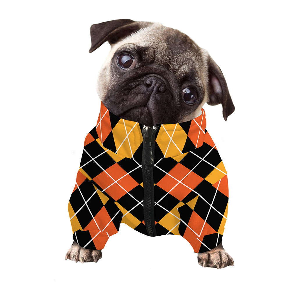 Halloween Black And Orange Argyle Print Dog Zip Up Jacket