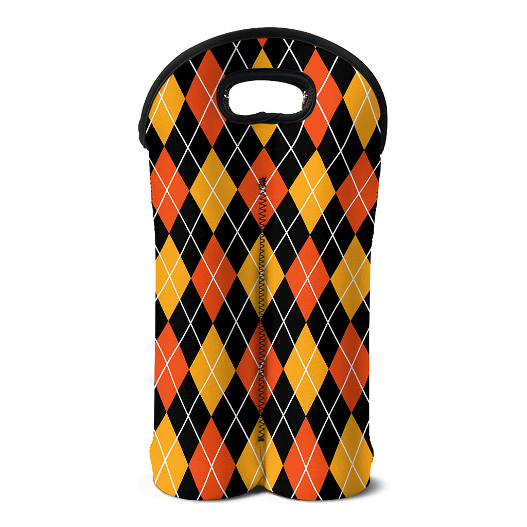 Halloween Black And Orange Argyle Print Double Neoprene Wine Tote