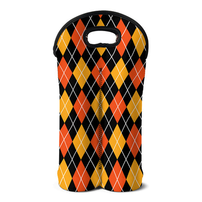 Halloween Black And Orange Argyle Print Double Neoprene Wine Tote