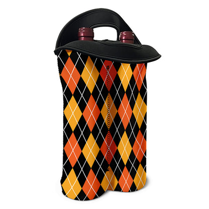 Halloween Black And Orange Argyle Print Double Neoprene Wine Tote