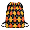 Halloween Black And Orange Argyle Print Drawstring Backpack