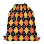 Halloween Black And Orange Argyle Print Drawstring Bag