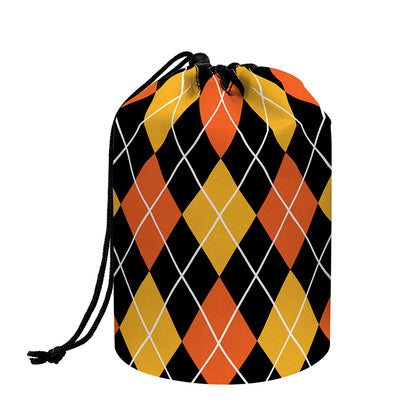 Halloween Black And Orange Argyle Print Drawstring Makeup Bag