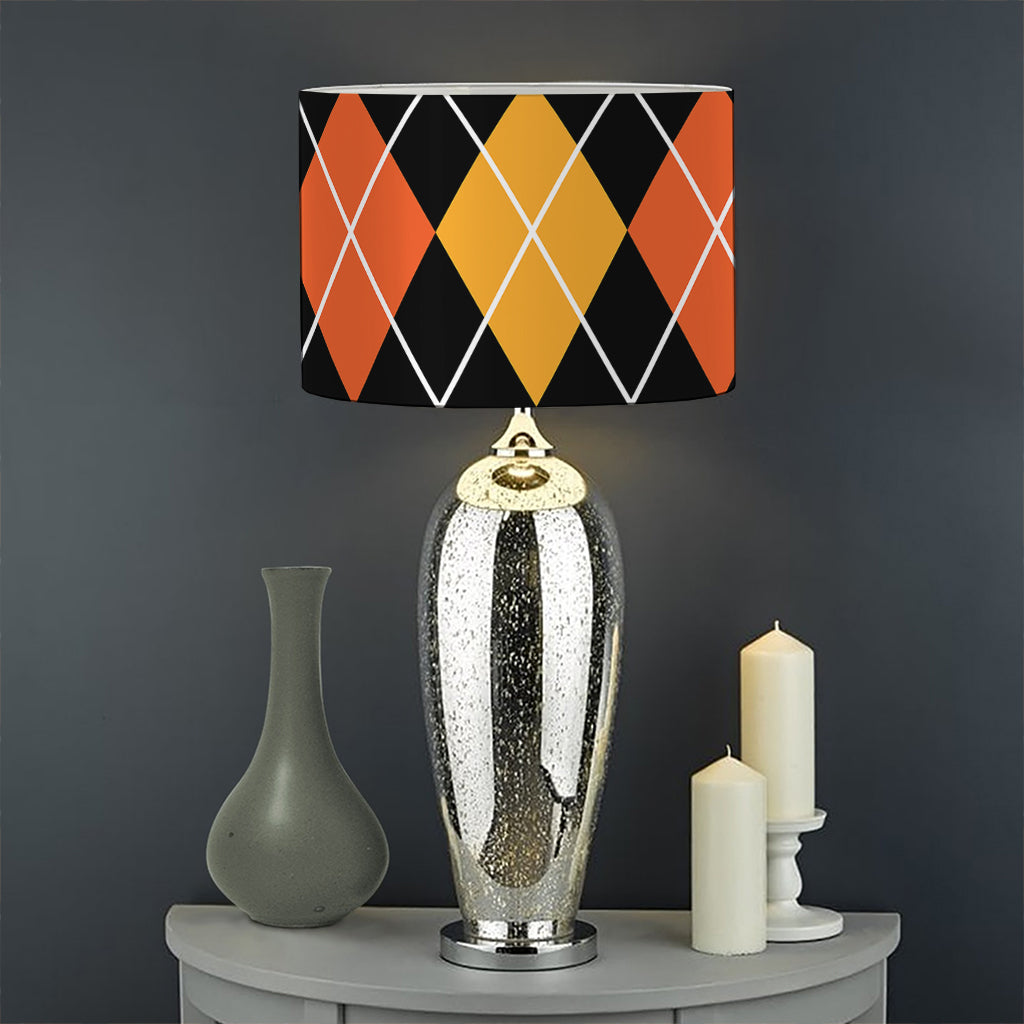 Halloween Black And Orange Argyle Print Drum Lamp Shade