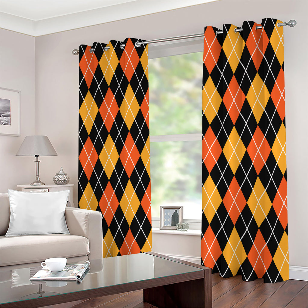 Halloween Black And Orange Argyle Print Extra Wide Grommet Curtains