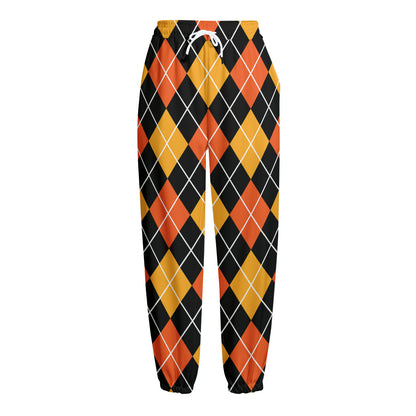 Halloween Black And Orange Argyle Print Fleece Lined Knit Pants