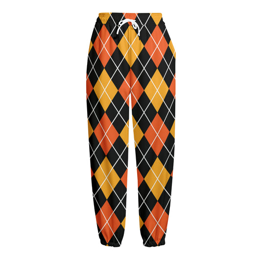 Halloween Black And Orange Argyle Print Fleece Lined Knit Pants