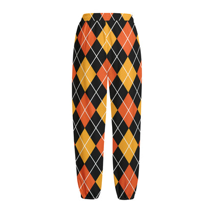 Halloween Black And Orange Argyle Print Fleece Lined Knit Pants