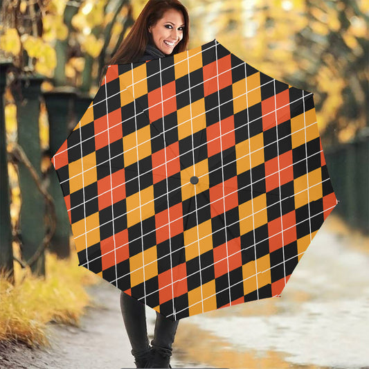 Halloween Black And Orange Argyle Print Foldable Umbrella