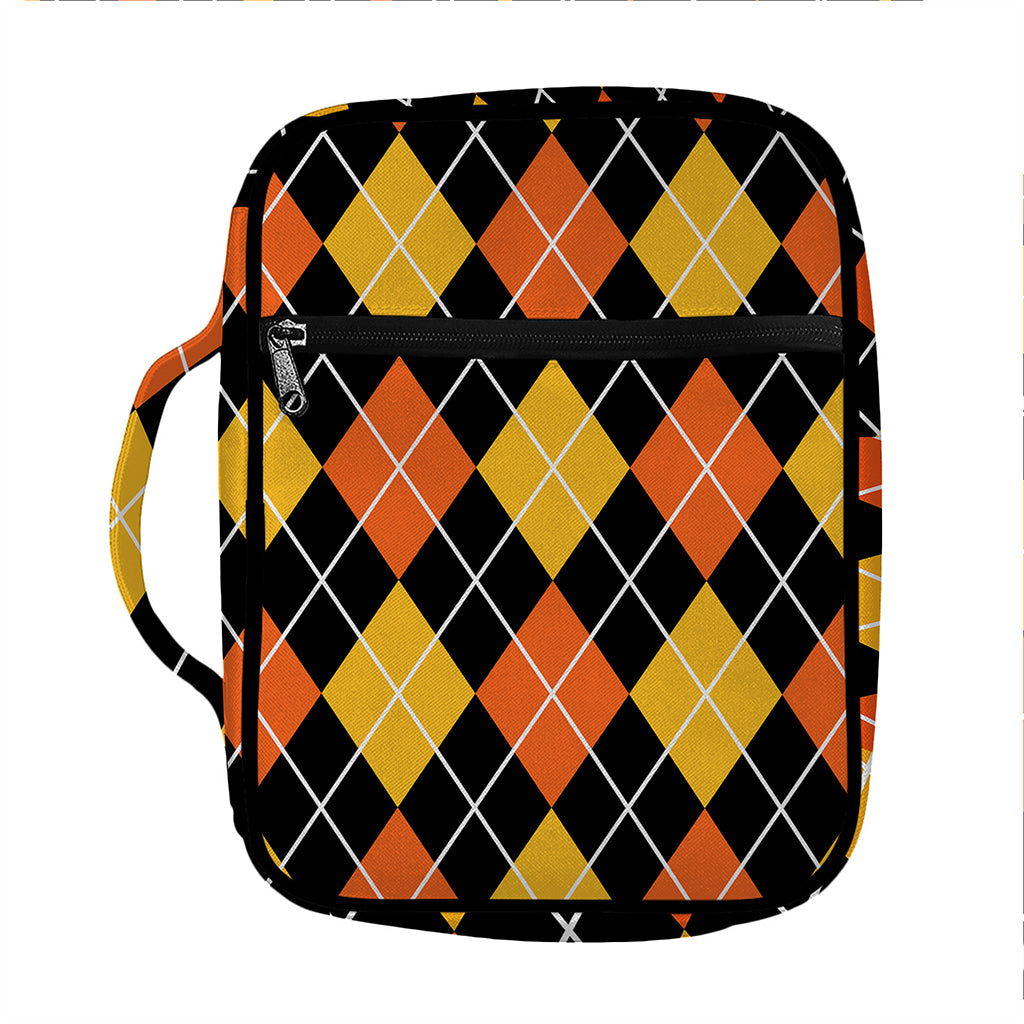 Halloween Black And Orange Argyle Print Front Pocket Bible Bag