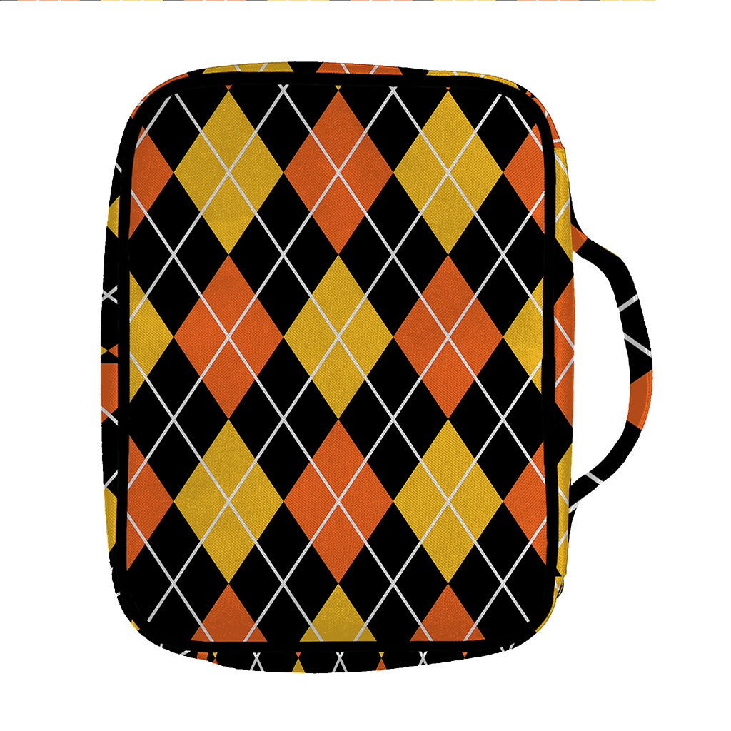 Halloween Black And Orange Argyle Print Front Pocket Bible Bag