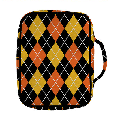 Halloween Black And Orange Argyle Print Front Pocket Bible Bag