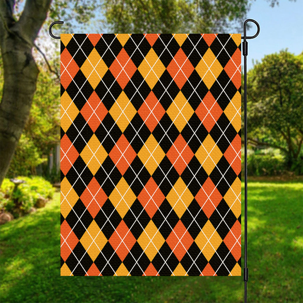 Halloween Black And Orange Argyle Print Garden Flag