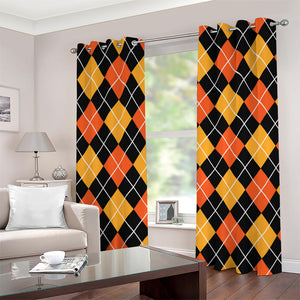 Halloween Black And Orange Argyle Print Grommet Curtains