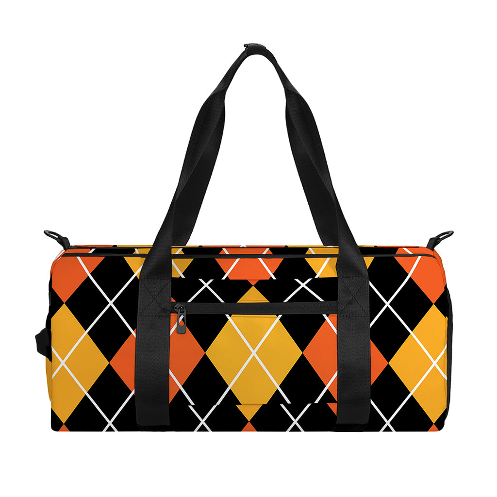 Halloween Black And Orange Argyle Print Gym Bag