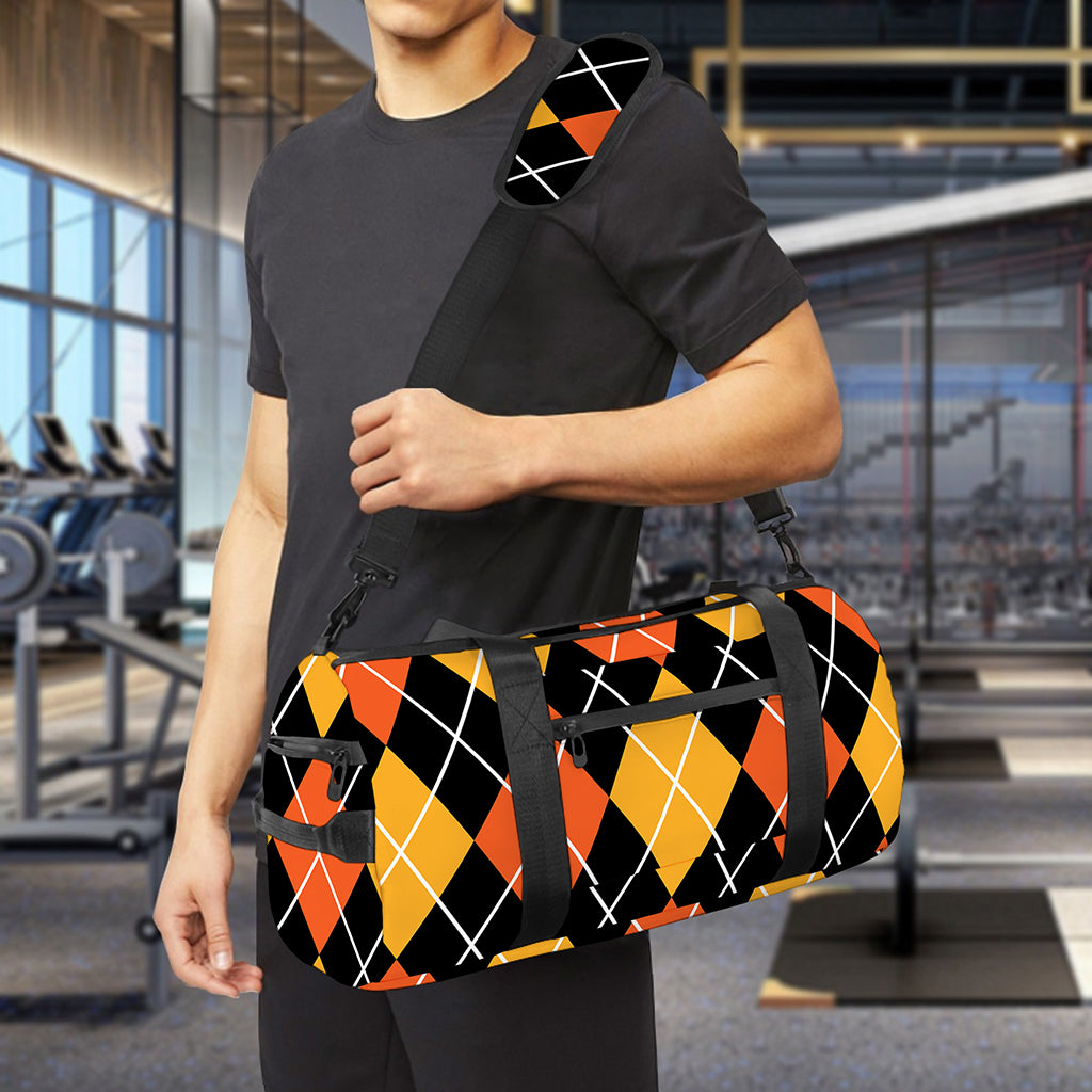 Halloween Black And Orange Argyle Print Gym Bag