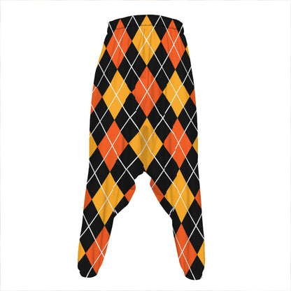 Halloween Black And Orange Argyle Print Hammer Pants
