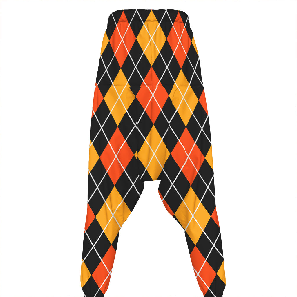 Halloween Black And Orange Argyle Print Hammer Pants