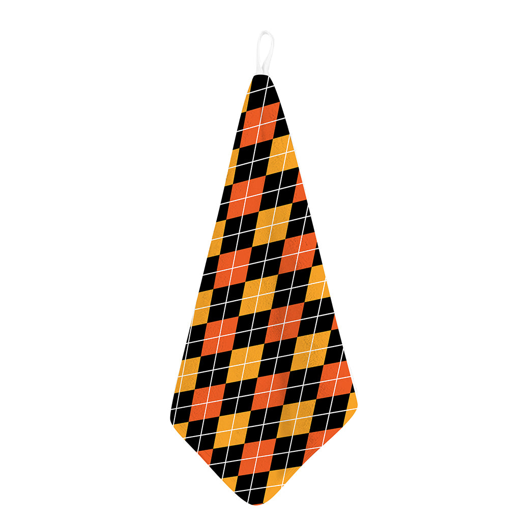 Halloween Black And Orange Argyle Print Hand Towel