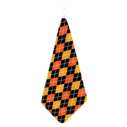 Halloween Black And Orange Argyle Print Hand Towel