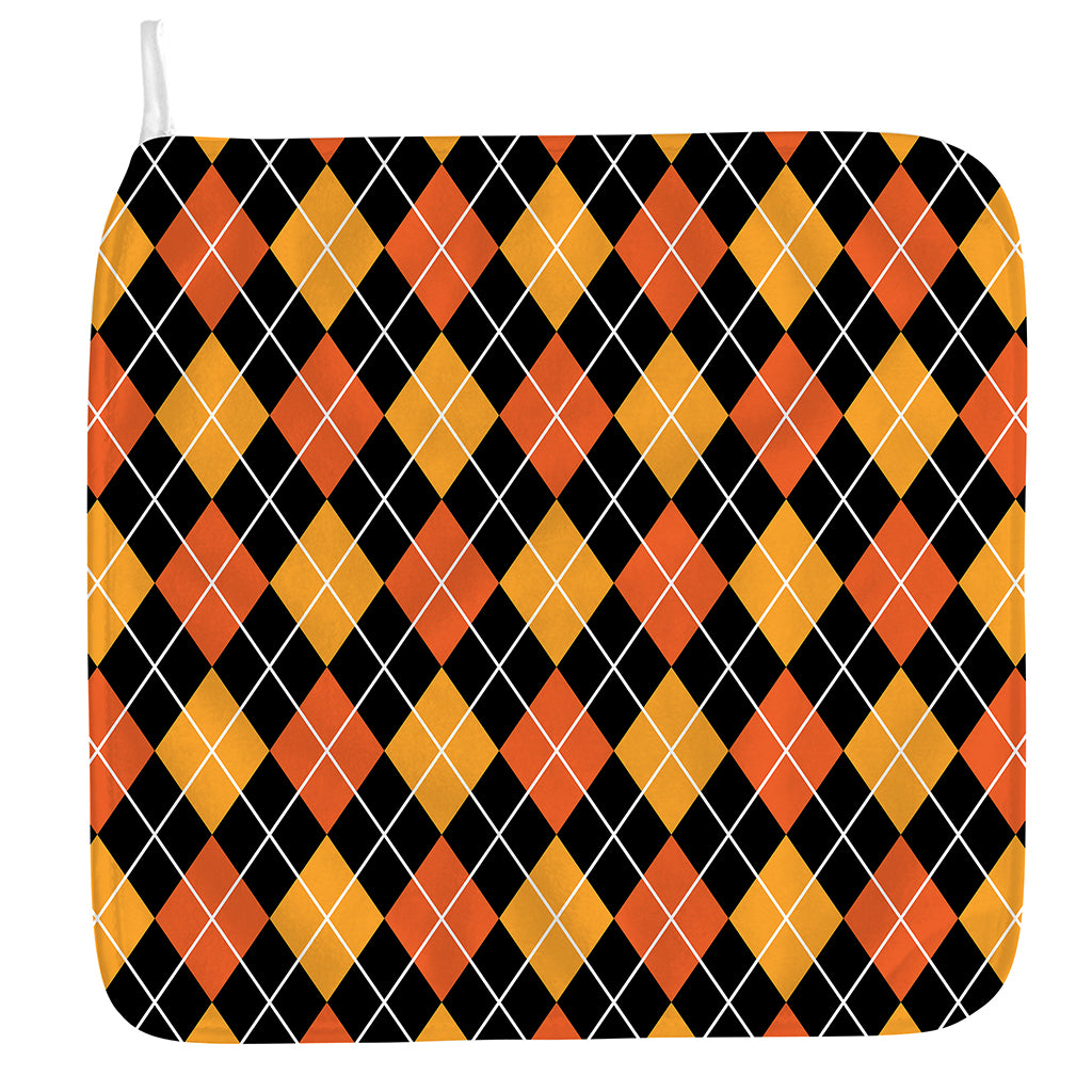Halloween Black And Orange Argyle Print Hand Towel