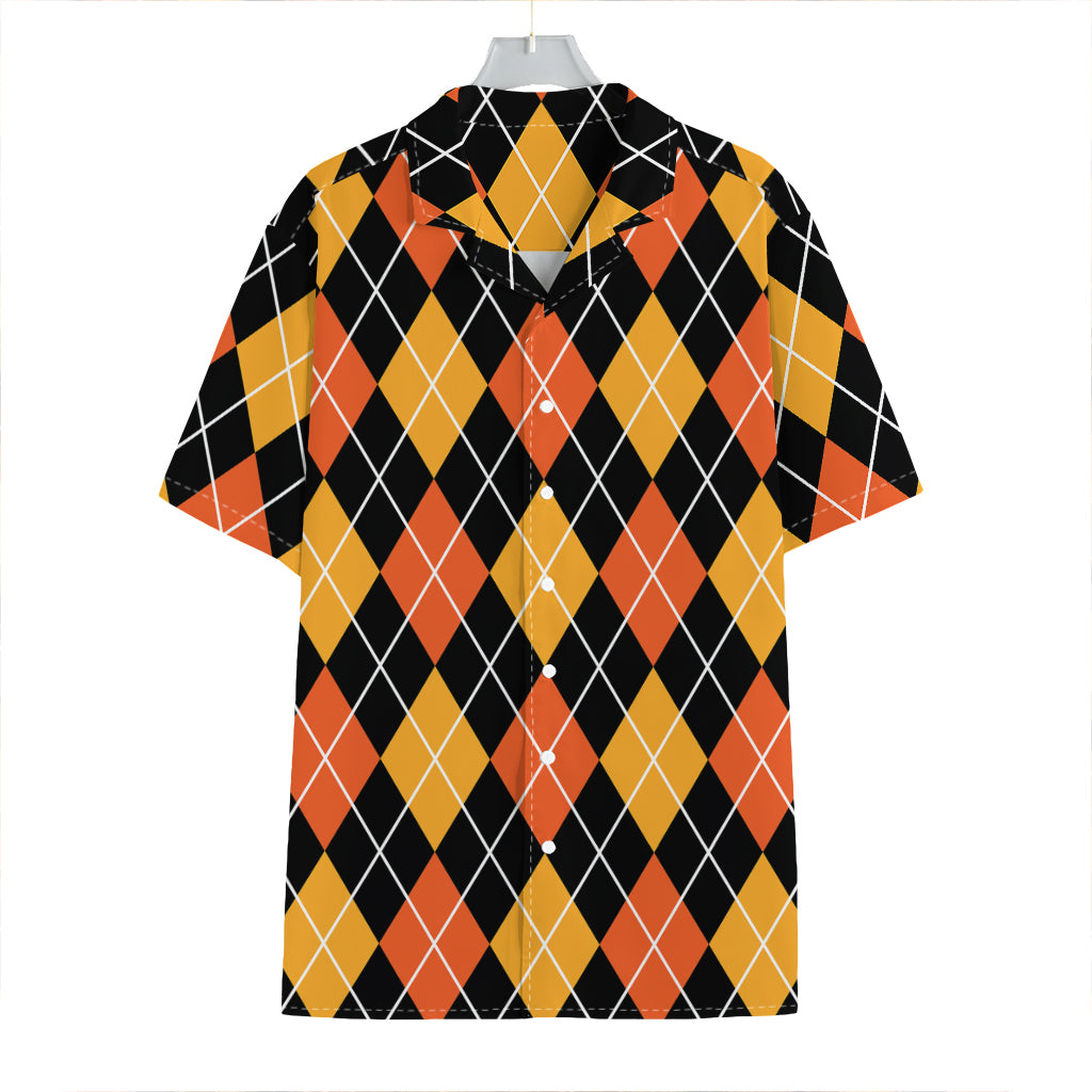 Halloween Black And Orange Argyle Print Hawaiian Shirt