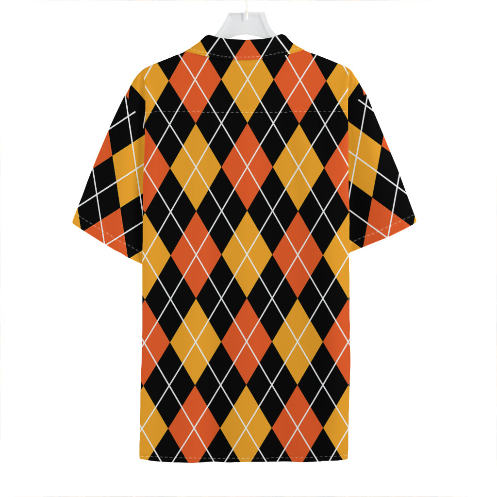 Halloween Black And Orange Argyle Print Hawaiian Shirt