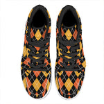 Halloween Black And Orange Argyle Print High Top Leather Sneakers