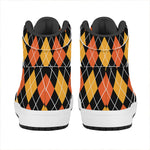 Halloween Black And Orange Argyle Print High Top Leather Sneakers