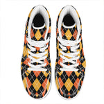 Halloween Black And Orange Argyle Print High Top Leather Sneakers
