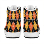 Halloween Black And Orange Argyle Print High Top Leather Sneakers