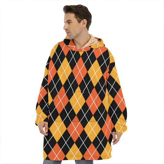 Halloween Black And Orange Argyle Print Hoodie Blanket