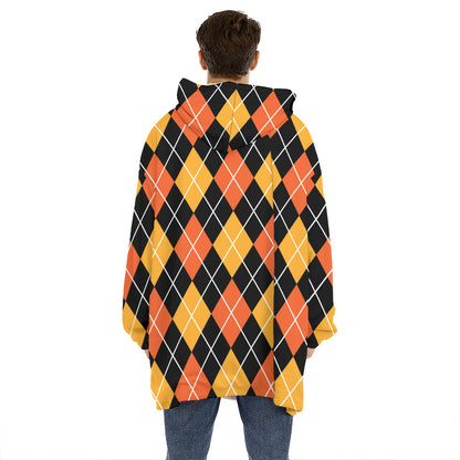 Halloween Black And Orange Argyle Print Hoodie Blanket