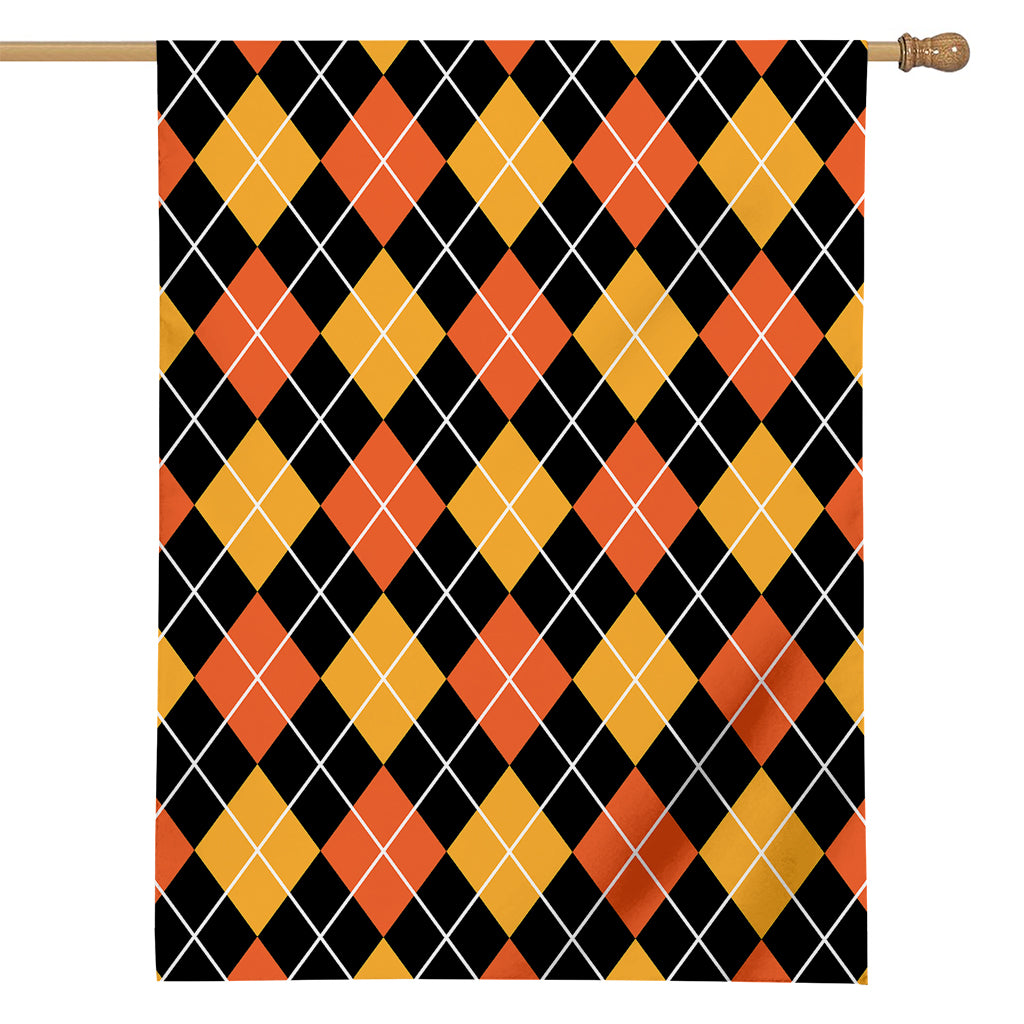 Halloween Black And Orange Argyle Print House Flag