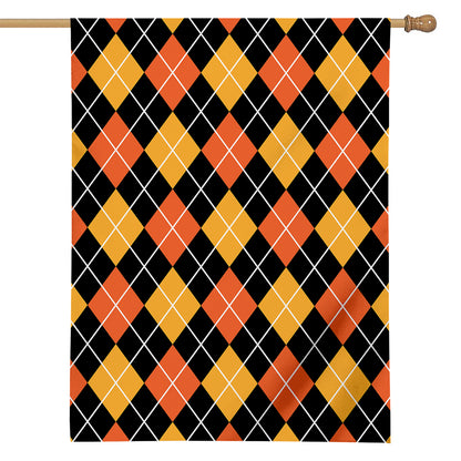 Halloween Black And Orange Argyle Print House Flag