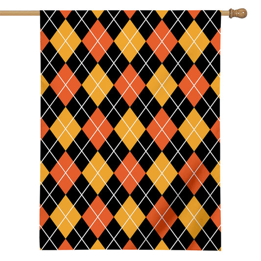 Halloween Black And Orange Argyle Print House Flag