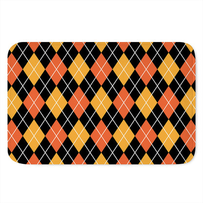 Halloween Black And Orange Argyle Print Indoor Door Mat