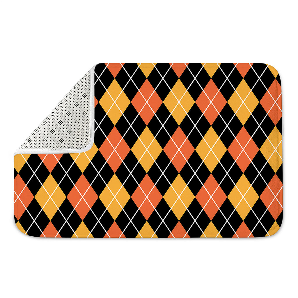 Halloween Black And Orange Argyle Print Indoor Door Mat