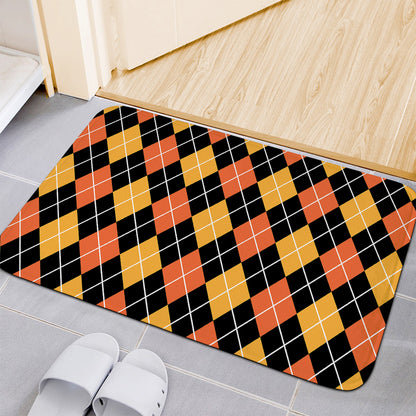 Halloween Black And Orange Argyle Print Indoor Door Mat