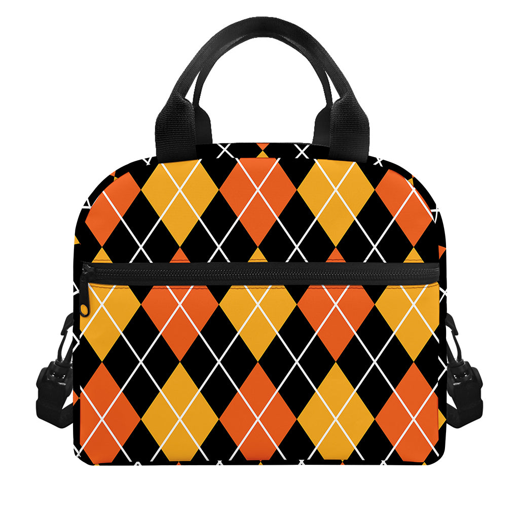 Halloween Black And Orange Argyle Print Insulated Lunch Bag