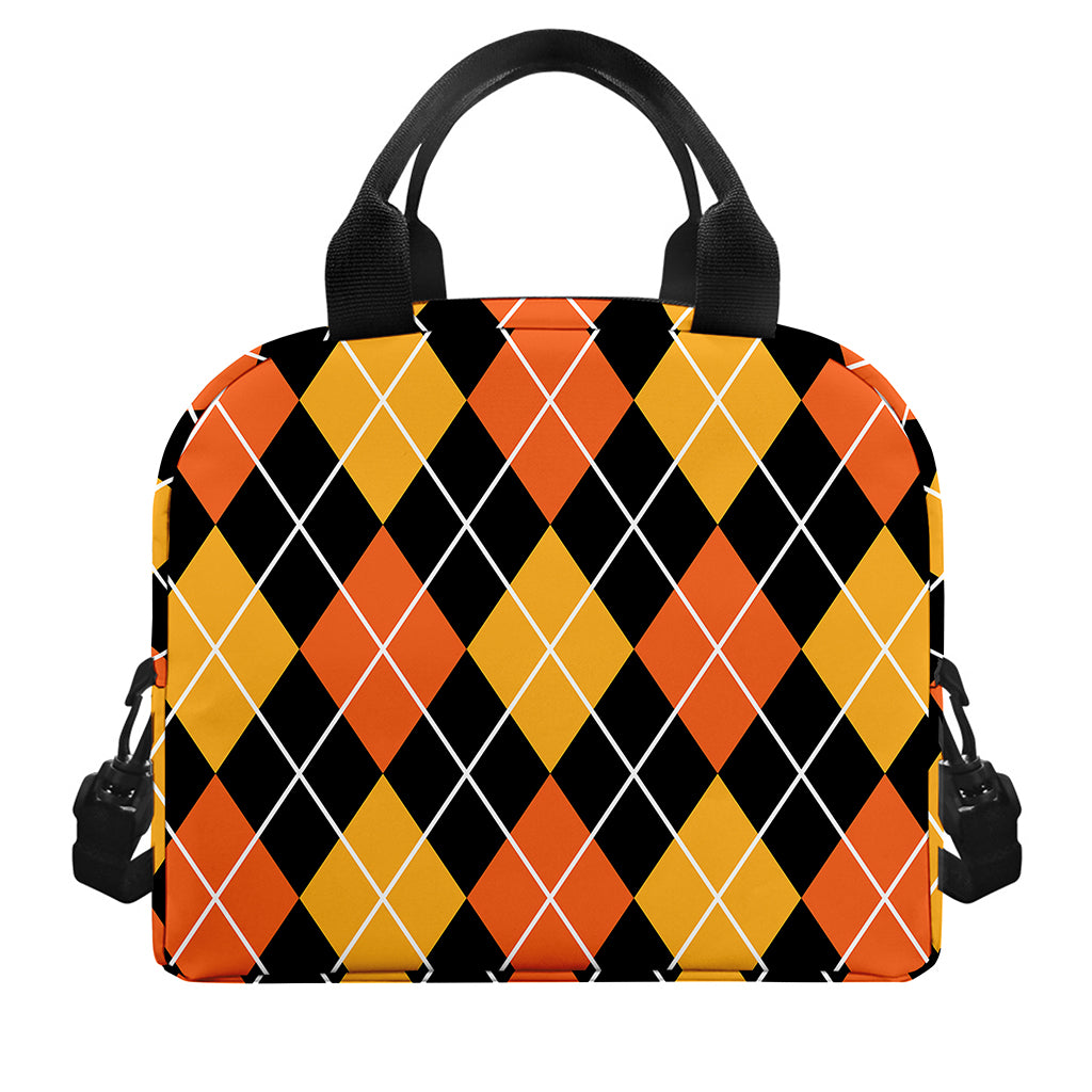Halloween Black And Orange Argyle Print Insulated Lunch Bag