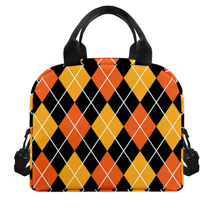 Halloween Black And Orange Argyle Print Insulated Lunch Bag