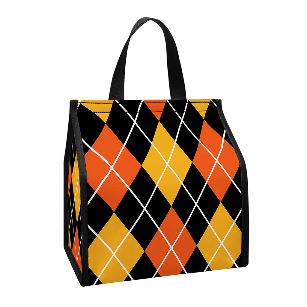 Halloween Black And Orange Argyle Print Insulated Lunch Tote
