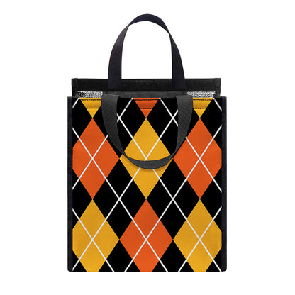 Halloween Black And Orange Argyle Print Insulated Lunch Tote