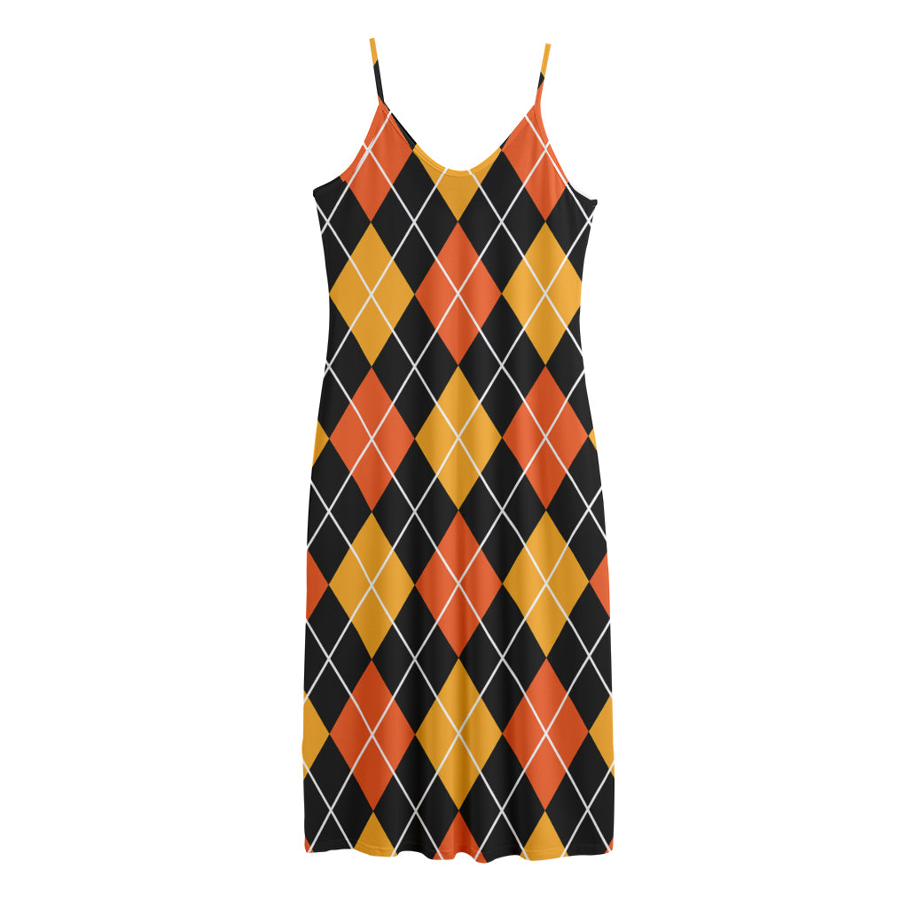 Halloween Black And Orange Argyle Print Jersey Midi Cami Dress