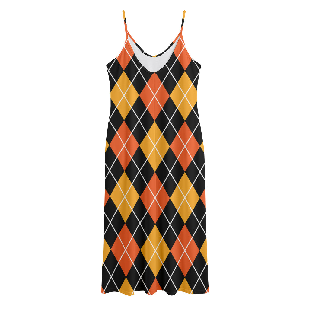 Halloween Black And Orange Argyle Print Jersey Midi Cami Dress